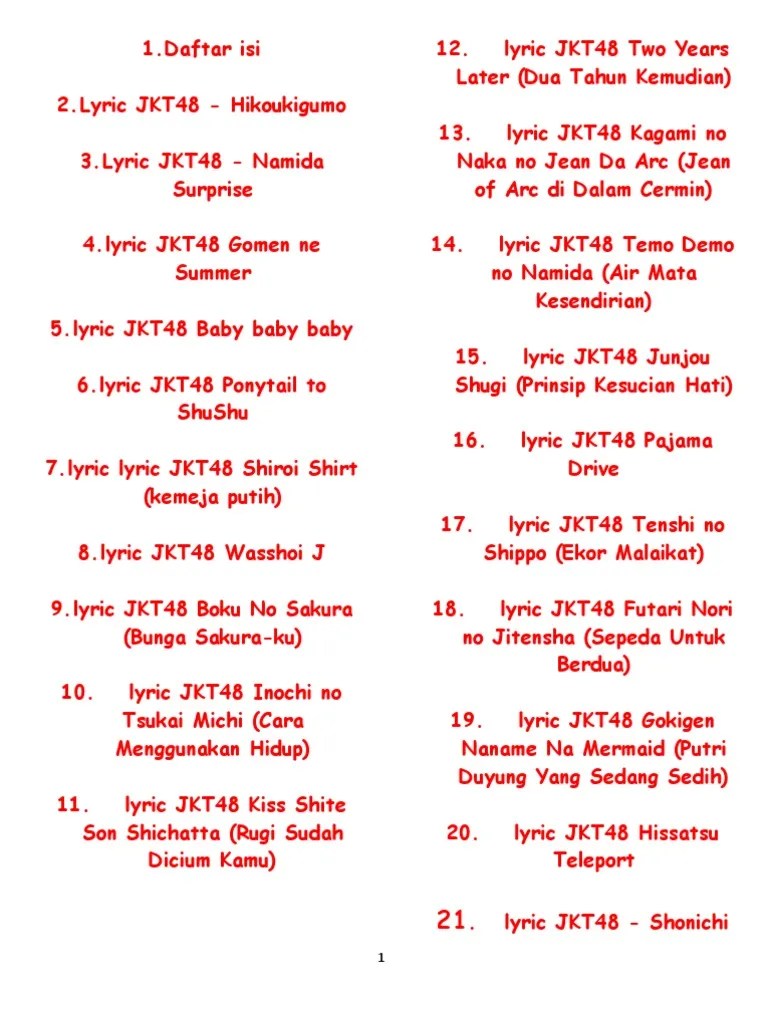 JKT48 Song Lyric - Lirik Lagu JKT48 | PDF