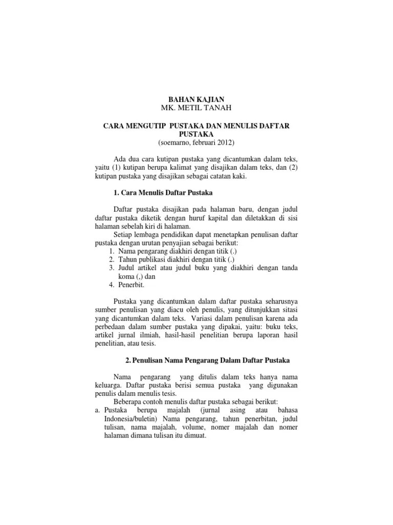 MPT Cara Mengutip Pustaka Dan Menulis Daftar Pustaka | PDF