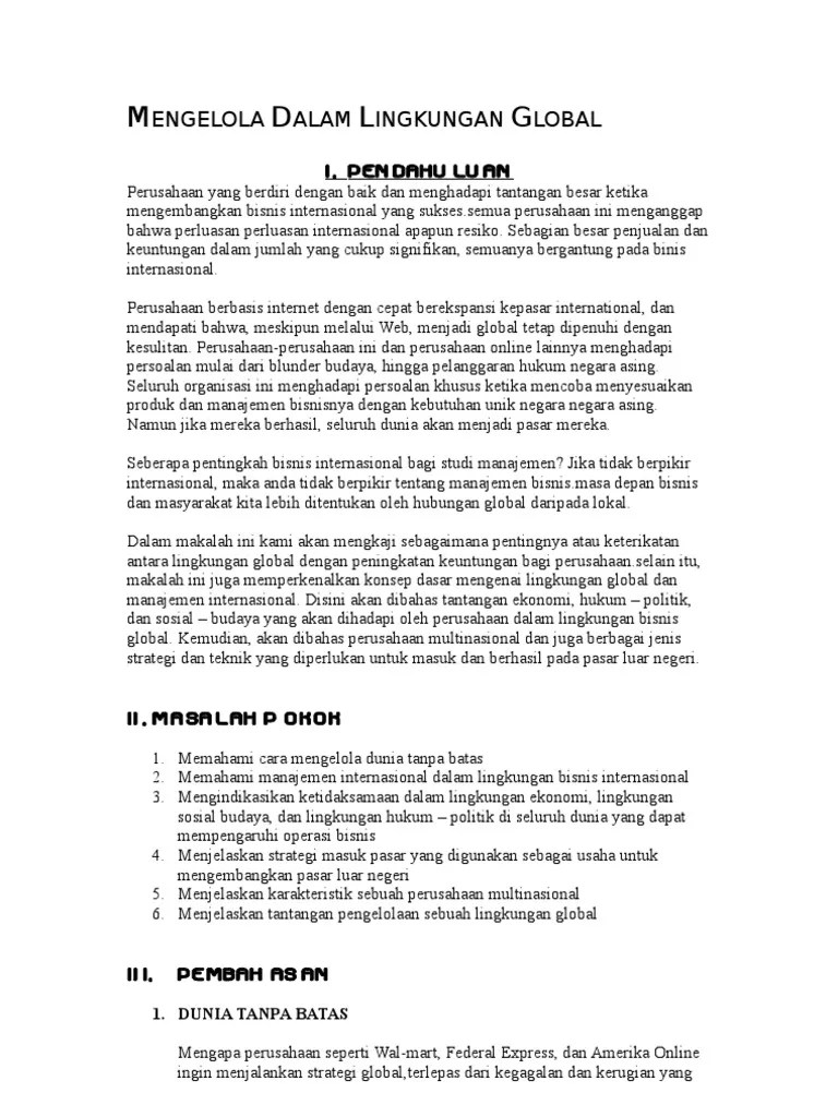 Mengelola Dalam Lingkungan Global | PDF