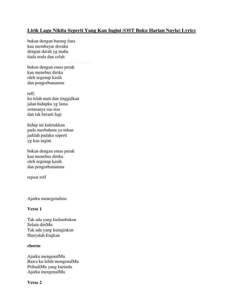 Lirik Lagu Nikita Seperti Yang Kau Ingini | PDF