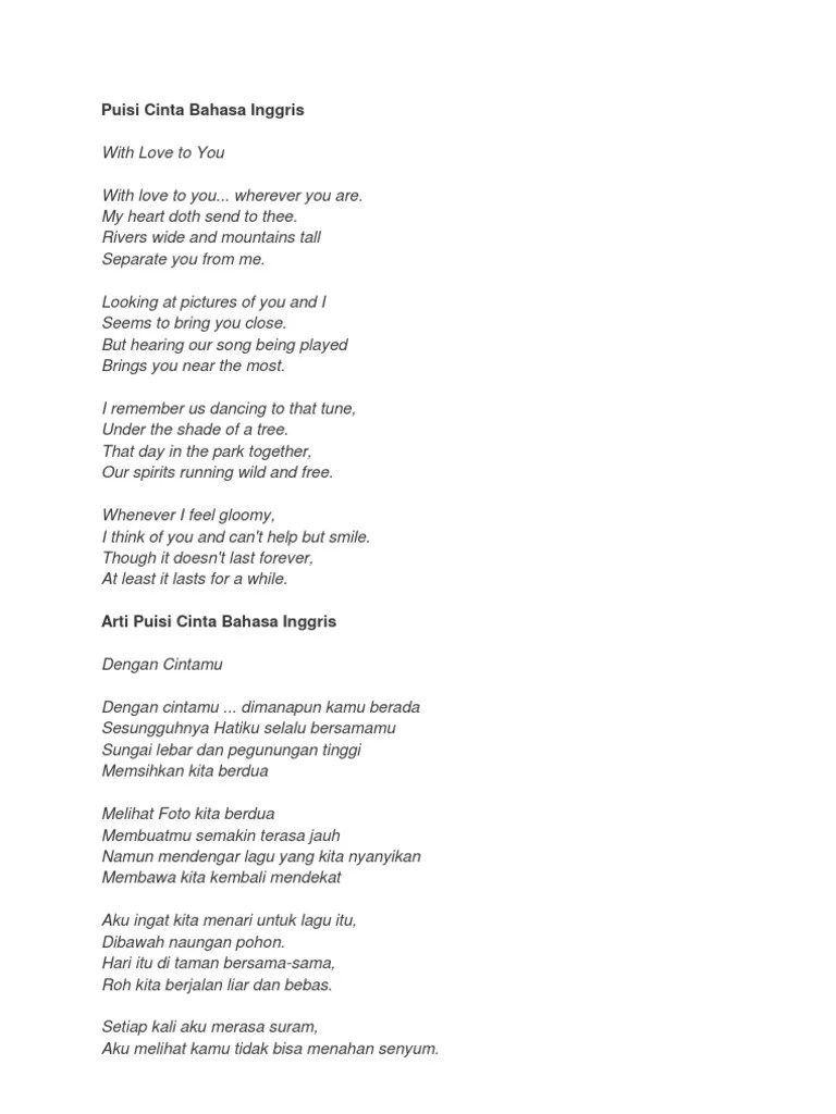 Puisi Bahasa Inggris Dan Terjemahan Tentang Cinta