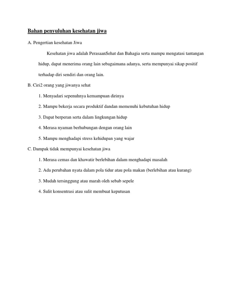 Bahan Penyuluhan Kesehatan Jiwa | PDF