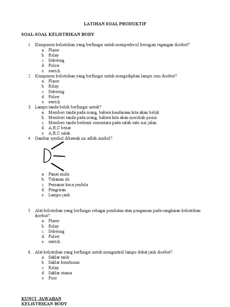 Contoh Soal Kelistrikan Body Beserta Jawabannya