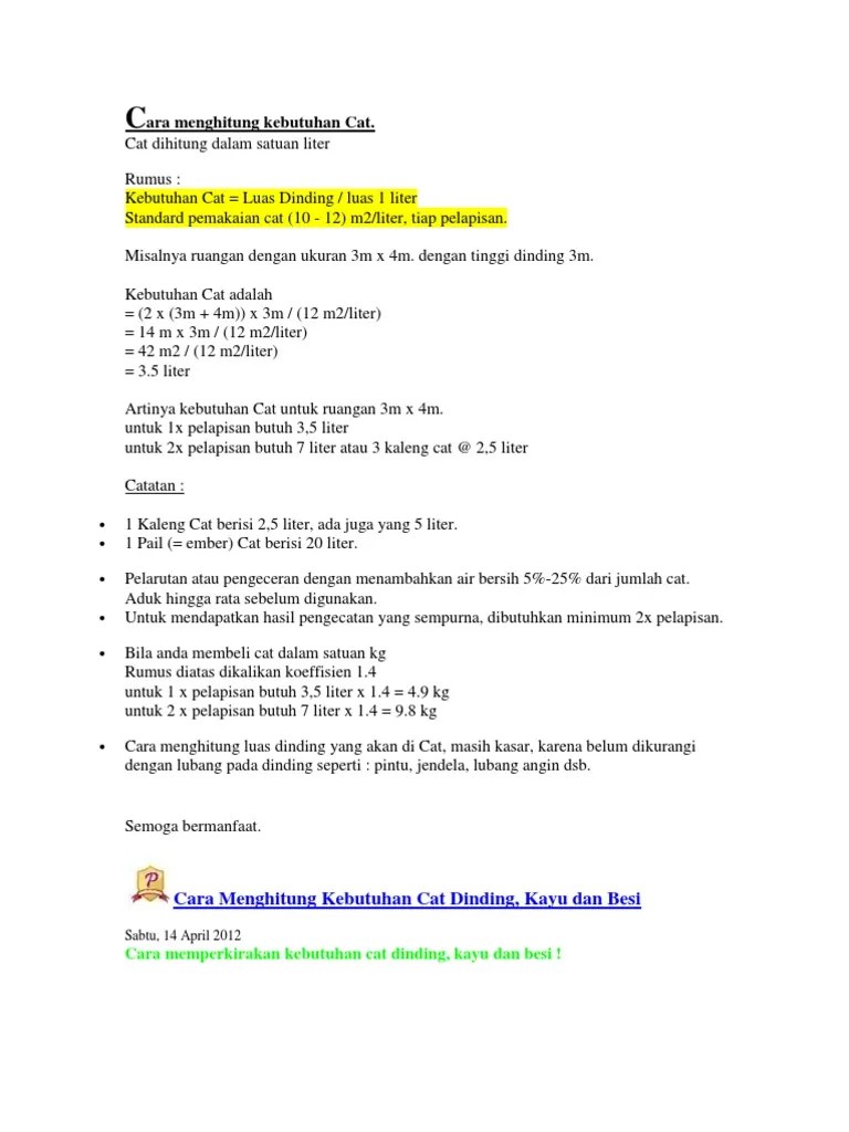 Cara Menghitung Kebutuhan Cat | PDF