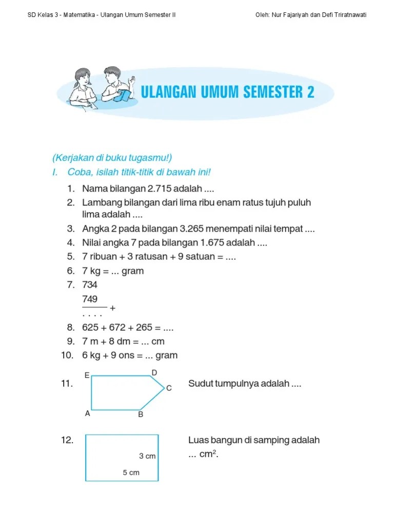 Materi Matematika Kelas 3 Sd Semester 1 Pdf – Belajar