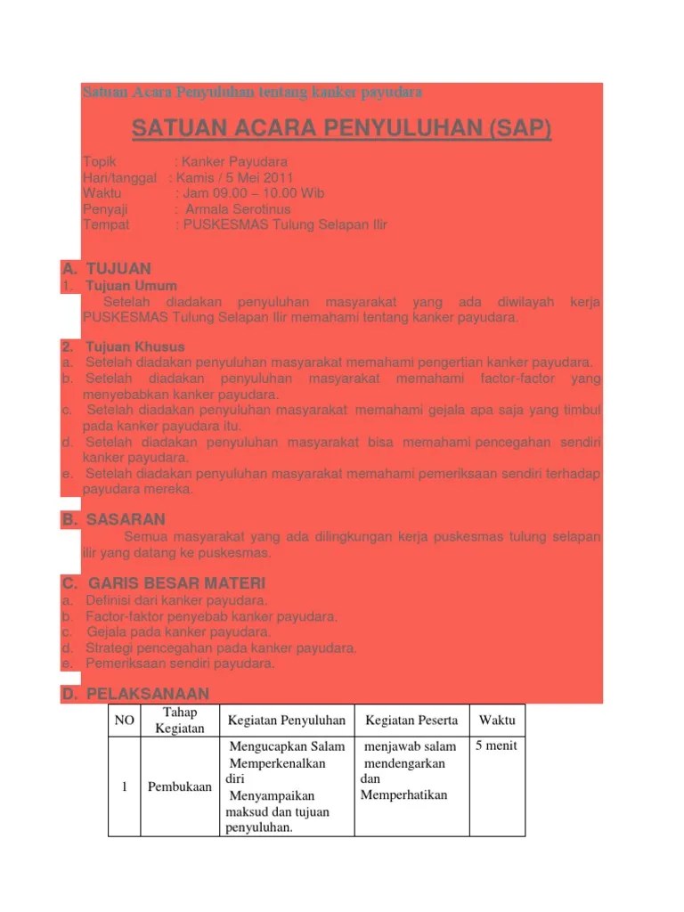 Satuan Acara Penyuluhan Tentang Kanker Payudara | PDF