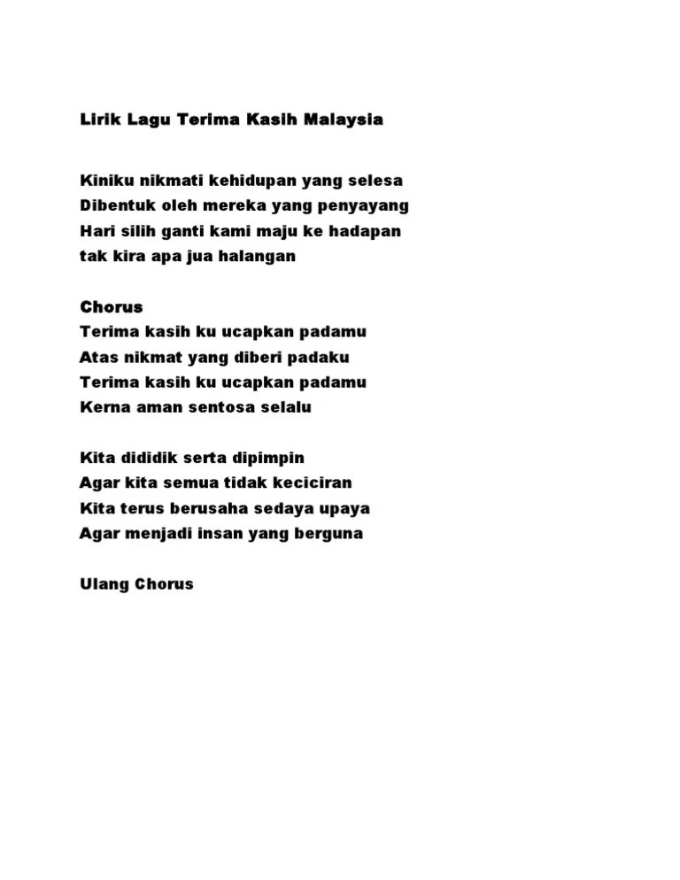 Lirik Lagu Terima Kasih Malaysia | PDF