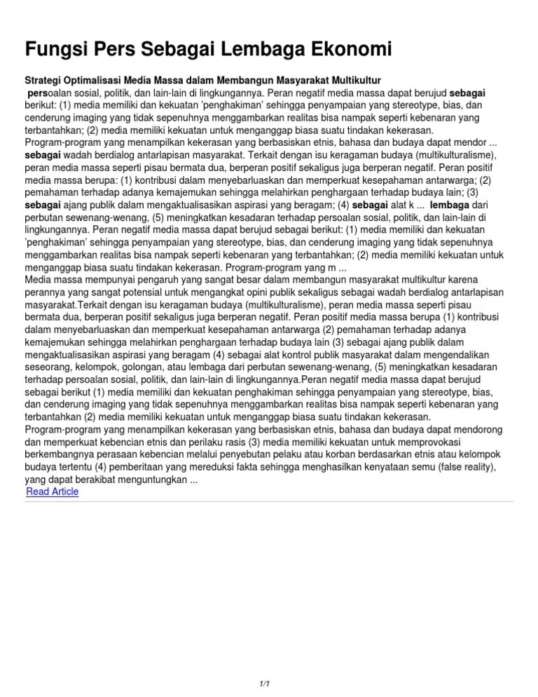 Fungsi Pers Sebagai Lembaga Ekonomi | PDF