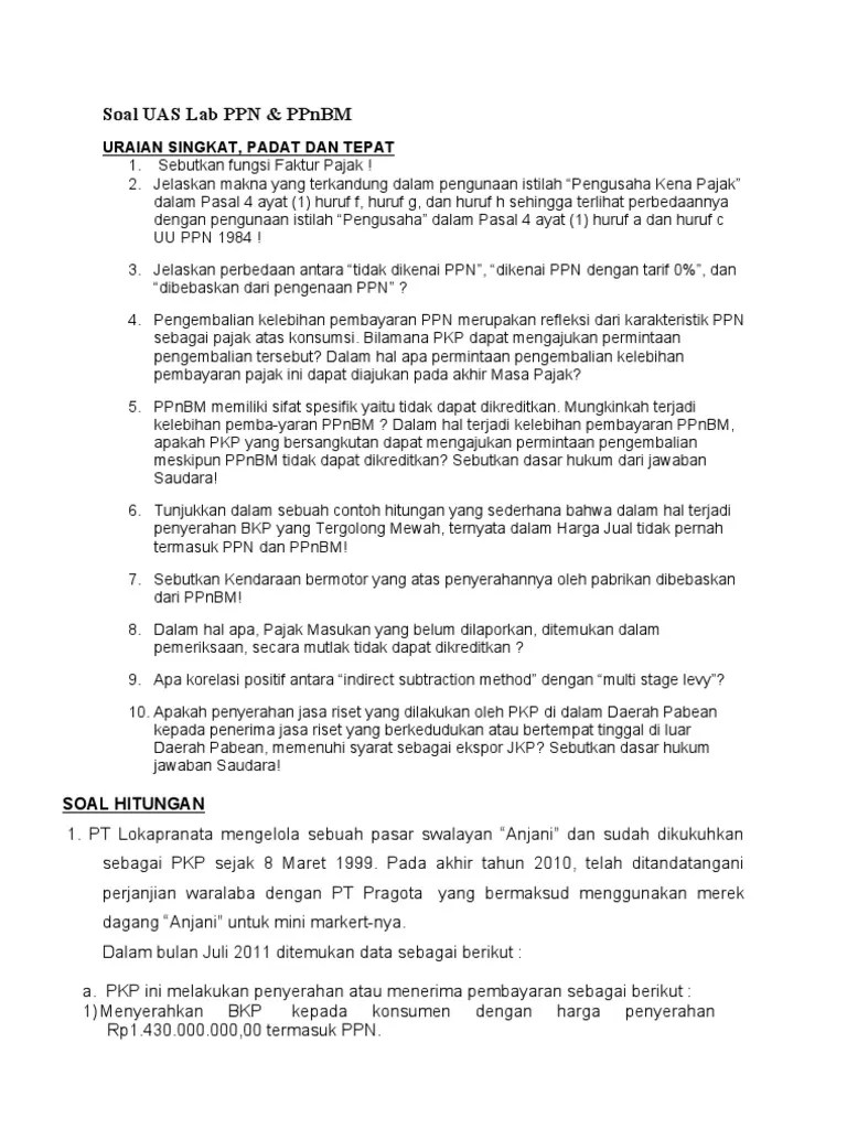 Contoh Soal Perhitungan Ppn Dan Ppnbm