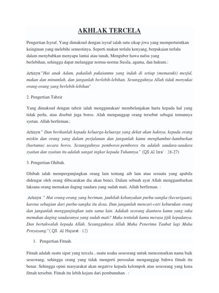 Akhlak Tercela | PDF
