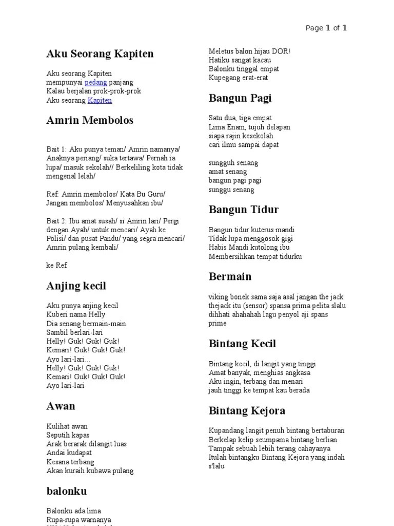 Lirik Lagu Anak Versi 1 | PDF