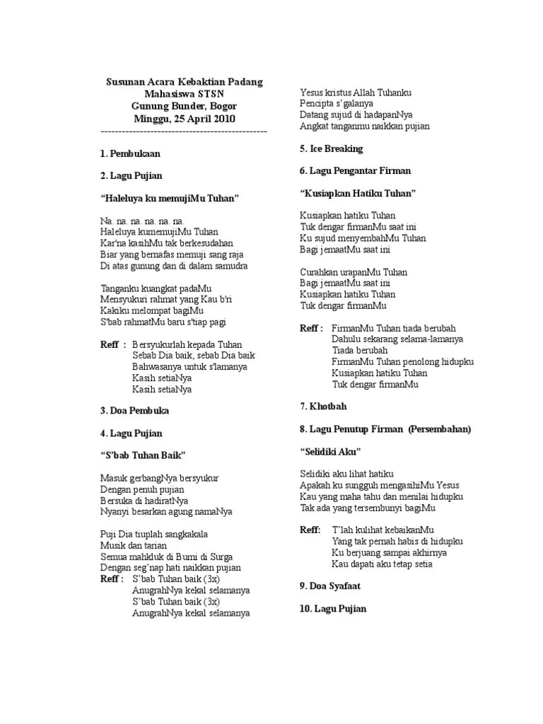 Susunan Acara Kebaktian Padang Mahasiswa STSN | PDF