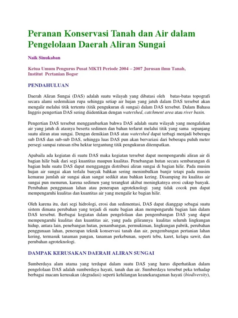 Peranan Konservasi Tanah Dan Air Dalam Pengelolaan Daerah Aliran Sungai |  PDF