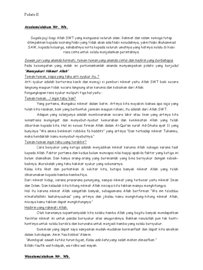 Pidato (Syukur Ni&rsquo;mat Kepada Allah SWT) | PDF