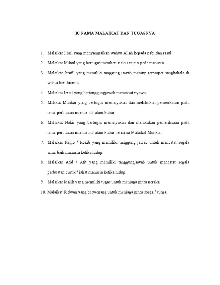 10 Nama Malaikat Dan Tugasnya | PDF