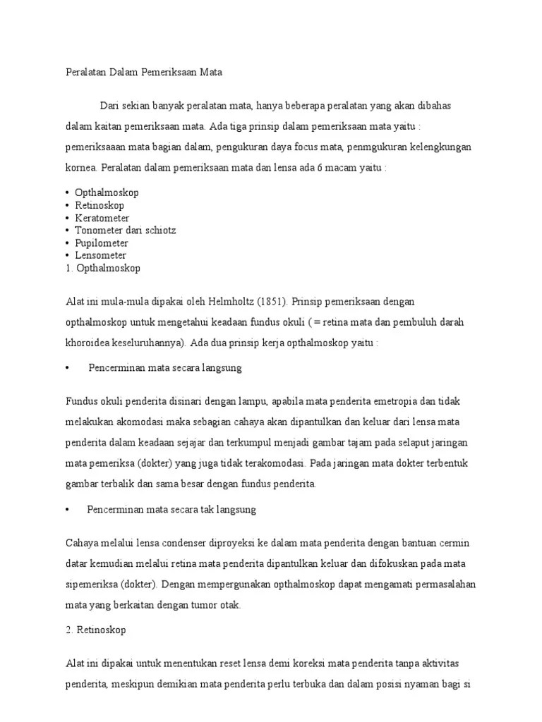 Peralatan Dalam Pemeriksaan Mata | PDF