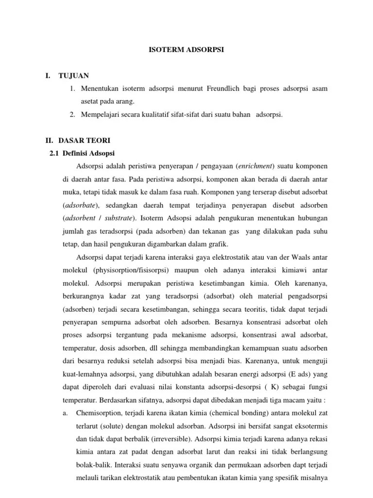 Laporan Praktikum Isoterm Adsorbsi | PDF