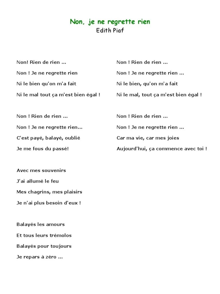 Non, Je Ne Regrette Rien Accords | PDF | Chansons françaises