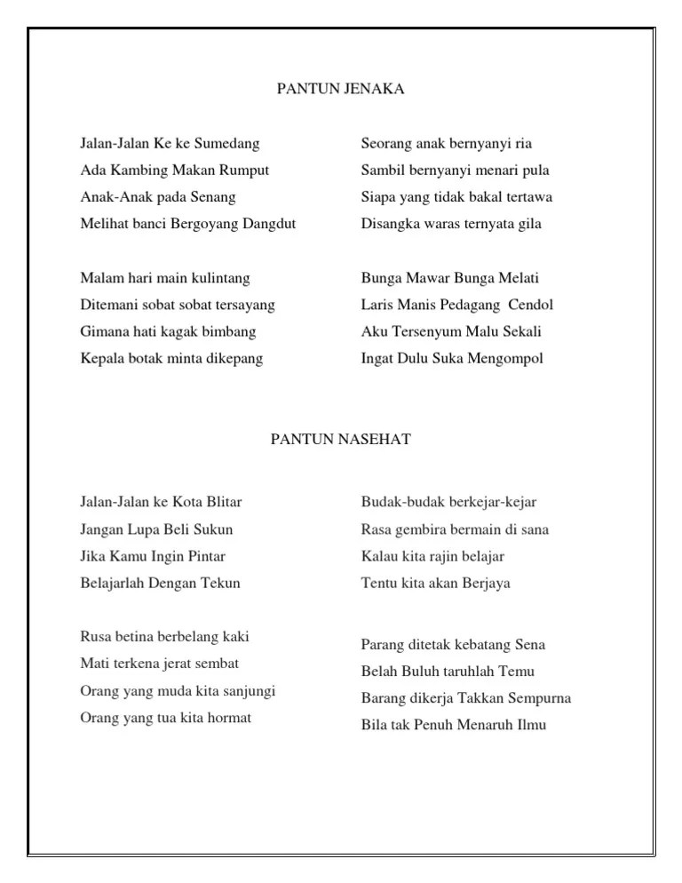 Pantun Jenaka Dan Nasehat | PDF