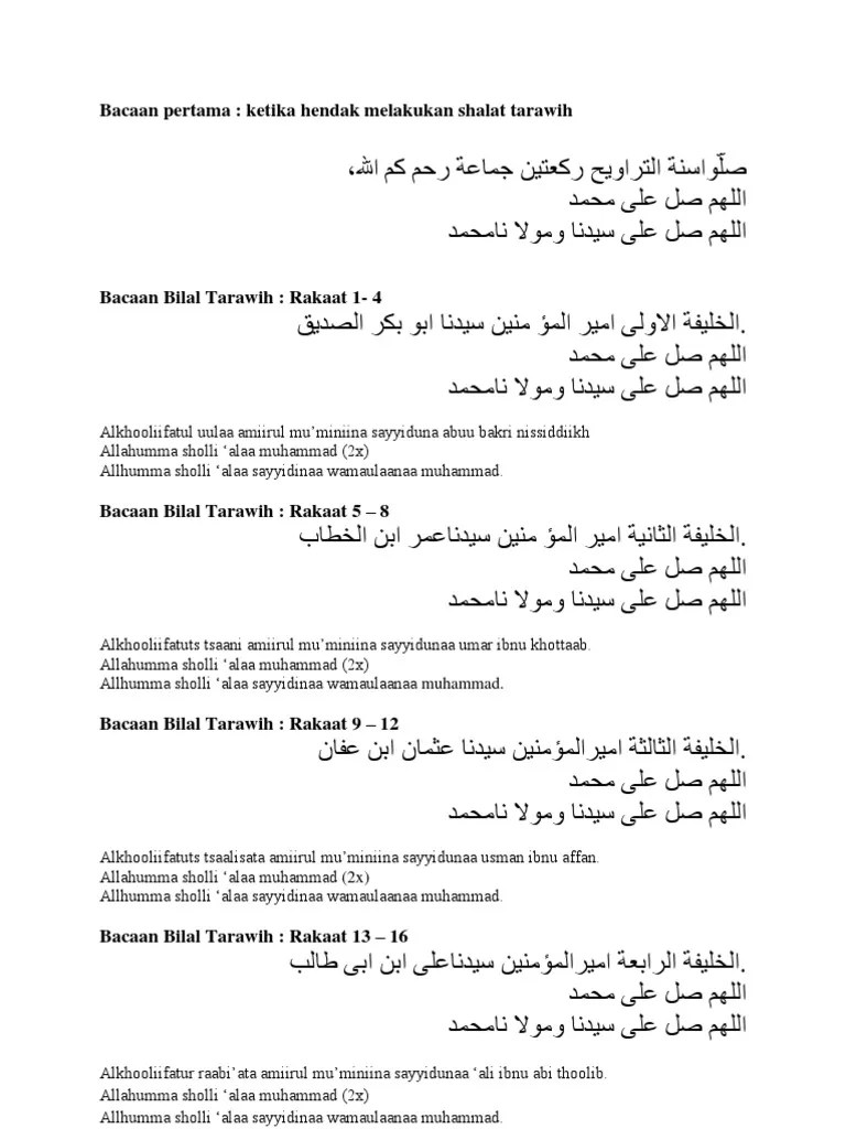 Bacaan Bilal Shalat Tarawih 8 Rakaat Lengkap
