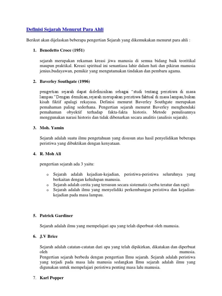 Definisi Sejarah Menurut para Ahli | PDF