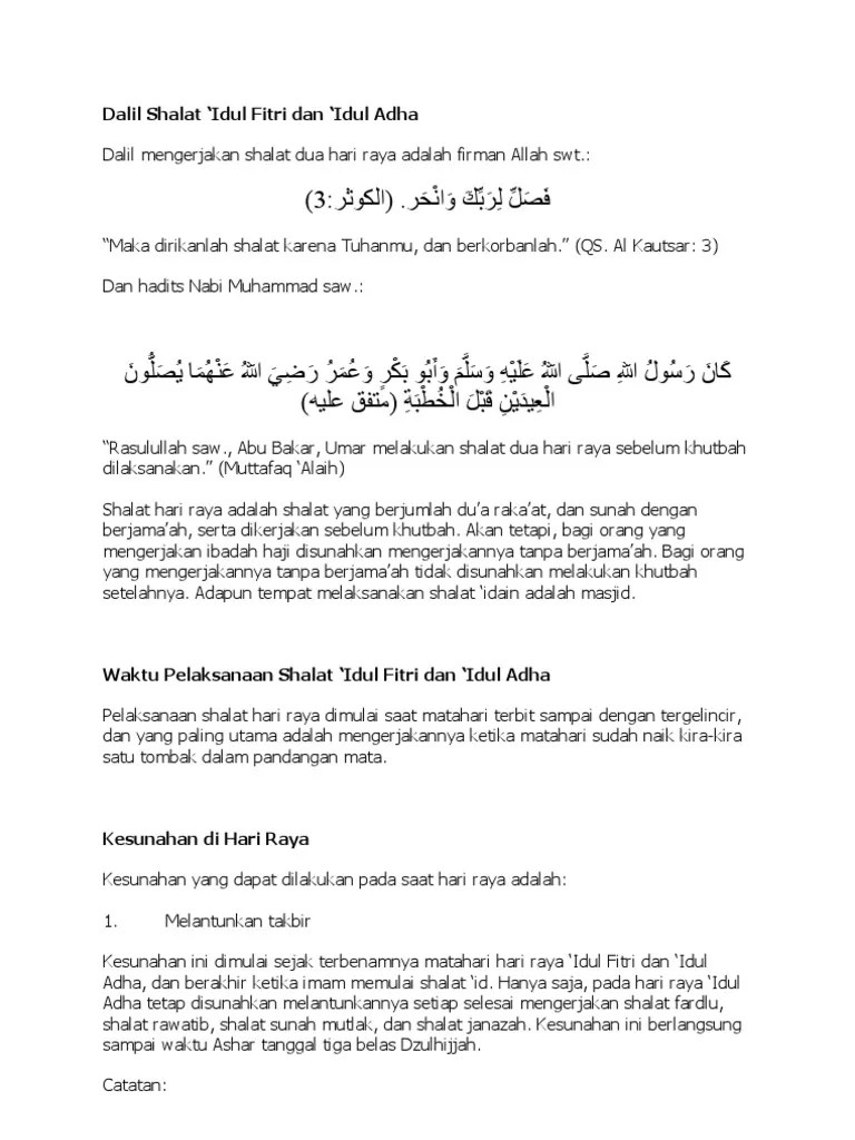 Dalil Shalat Idul Fitri | PDF | Shalat | Agama-agama Ibrahimiah