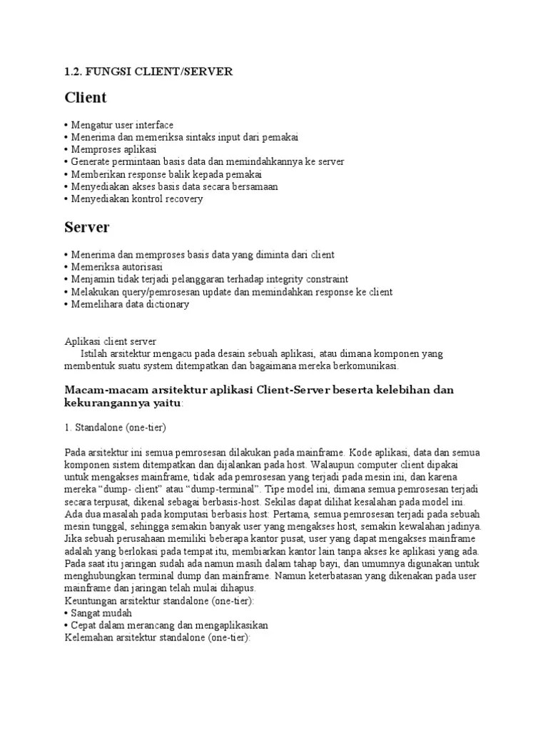 Fungsi Client Server, Arsitektur Client Server | PDF