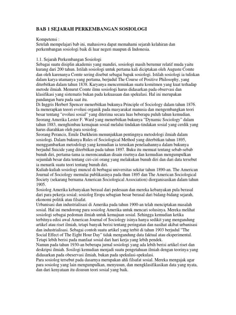 Bab 1 Sejarah Perkembangan Sosiologi | PDF