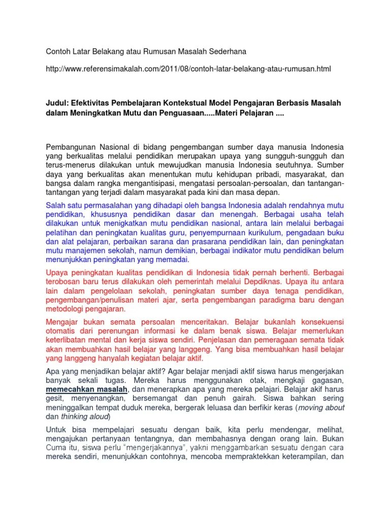 Contoh Latar Belakang Atau Rumusan Masalah Sederhana | PDF
