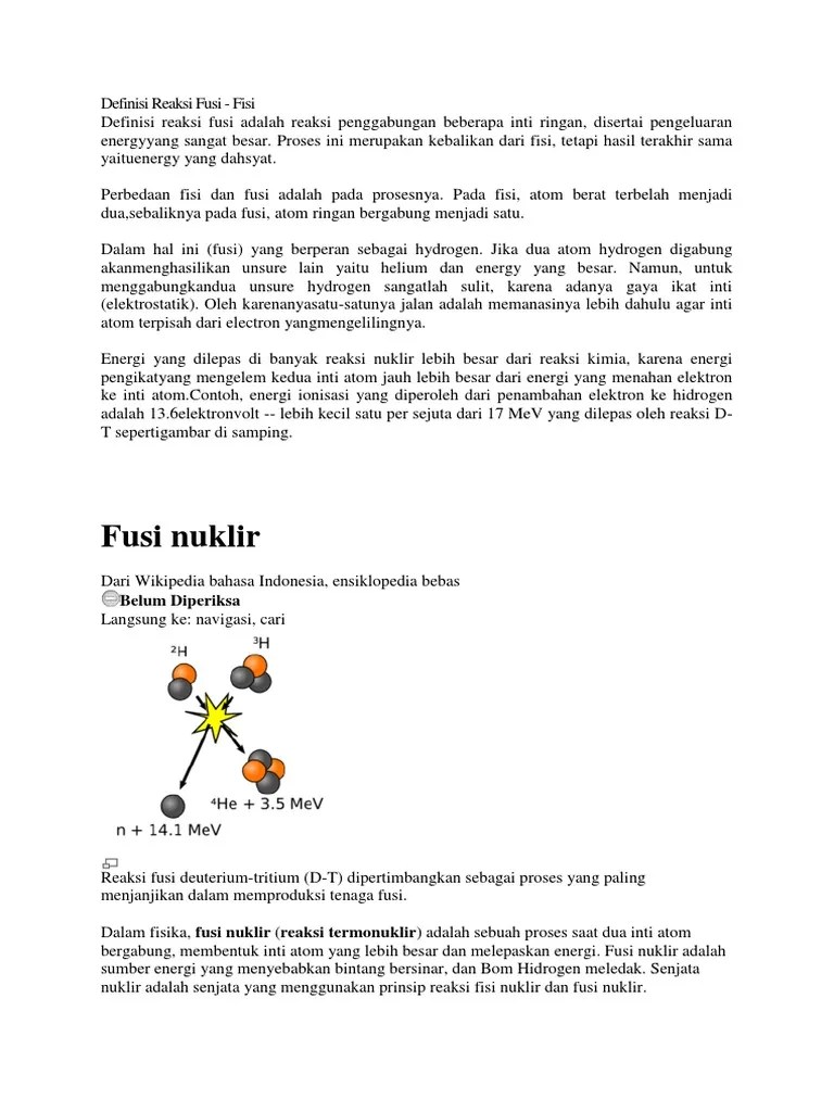 Defenisi Reaksi Fusi | PDF