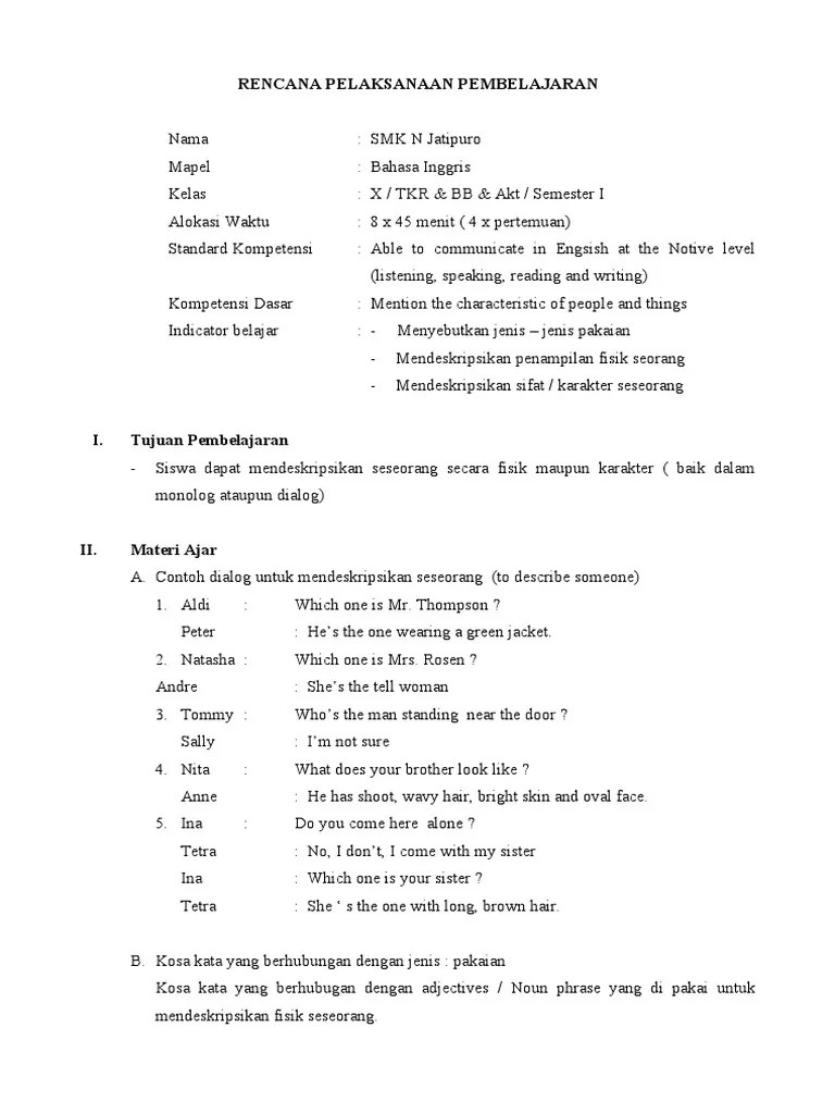 RPP Bahasa Inggris Kelas X | PDF | Pakaian | Bahasa