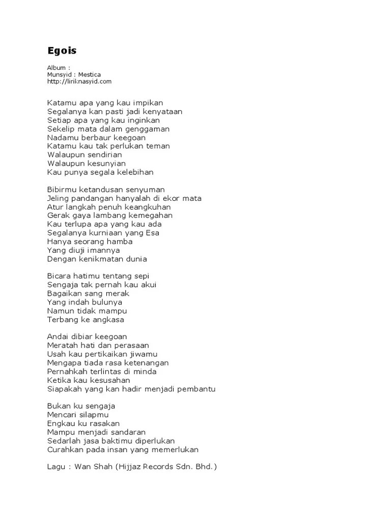 Lirik Dan Kunci Egois