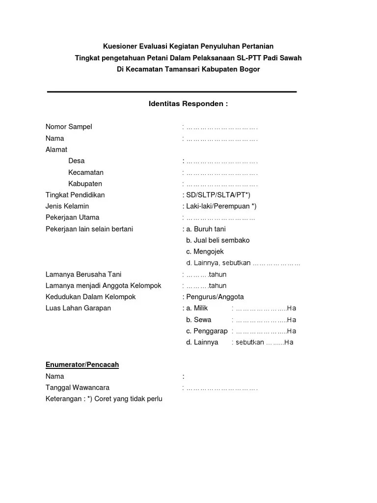 Kuesionerk Evaluasi Kegiatan Penyuluhan Pertanian | PDF