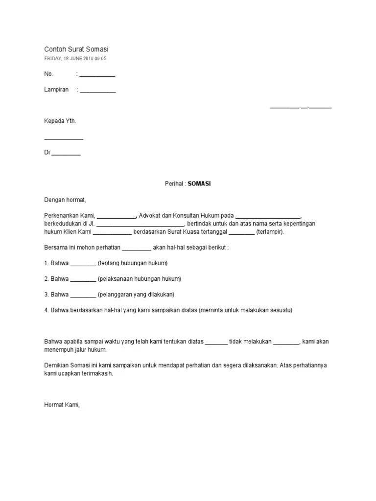 Contoh Surat Somasi Hutang Piutang Perorangan - Nusagates