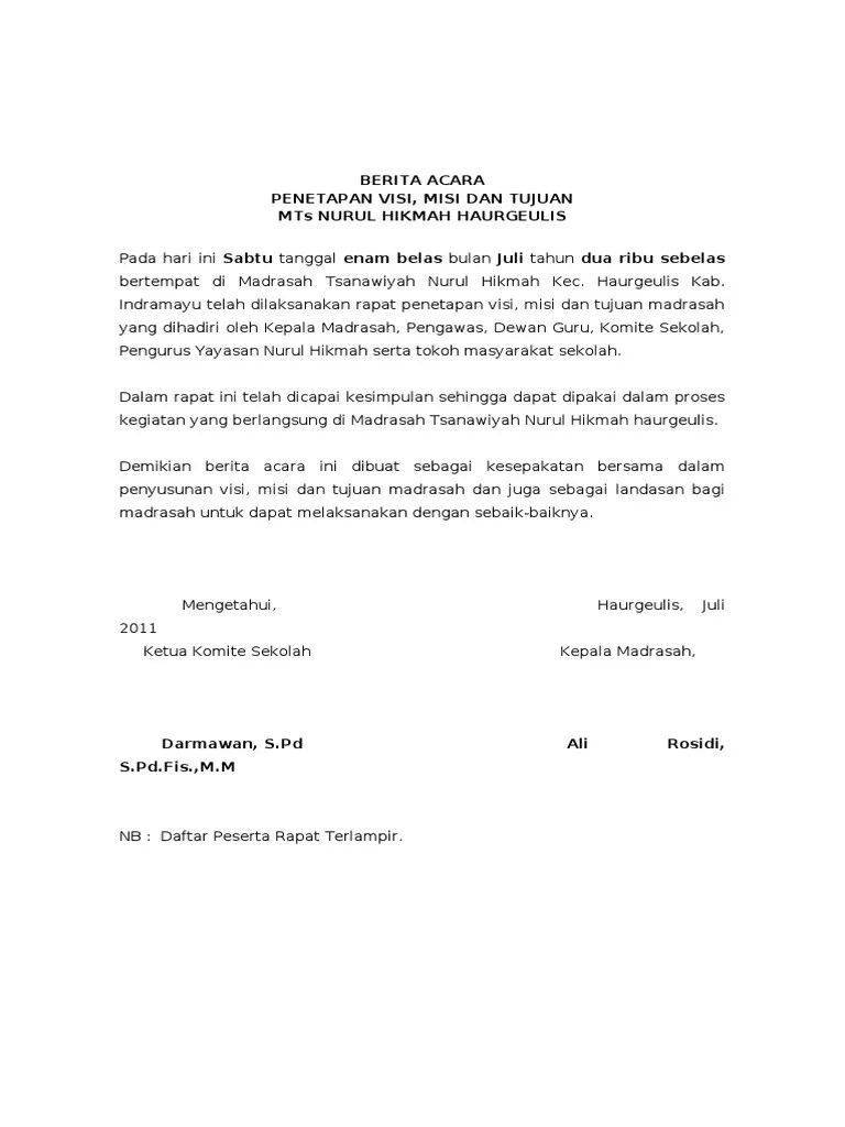 Contoh Surat Berita Acara Rapat Komite Sekolah - PRINCESS65TO50