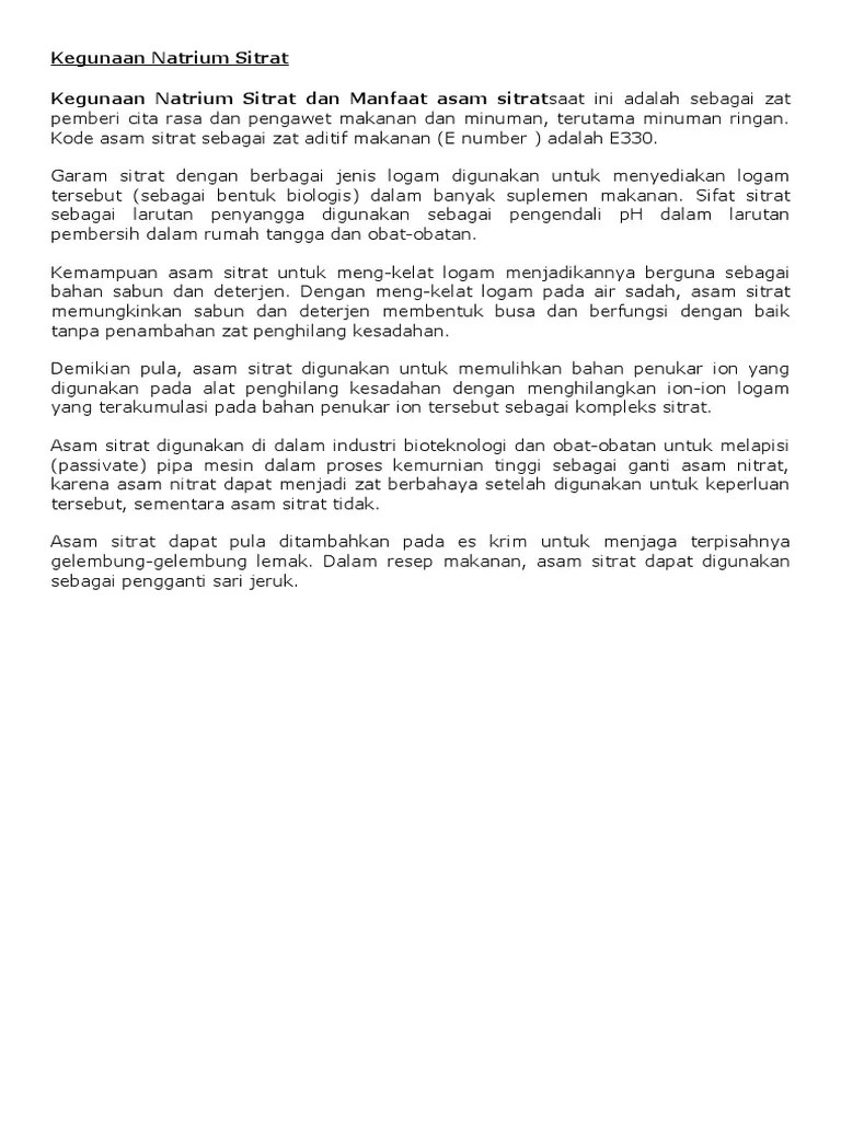 Kegunaan Natrium Sitrat. | PDF