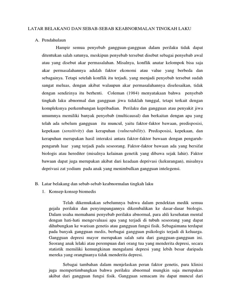 Latar Belakang Dan Sebab Keabnormalan Tingkah Laku | PDF