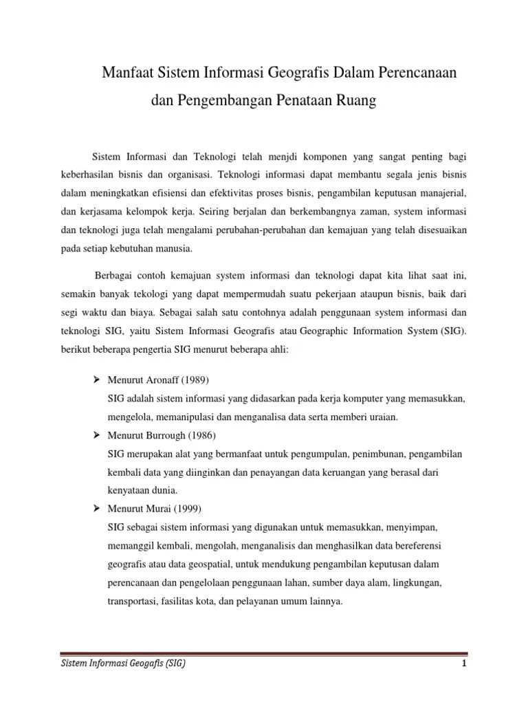 Manfaat Sistem Informasi Geografis Dalam Penataan Ruang | PDF