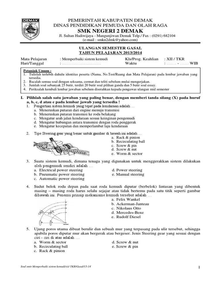 Contoh Soal Sistem Kemudi Beserta Jawabannya