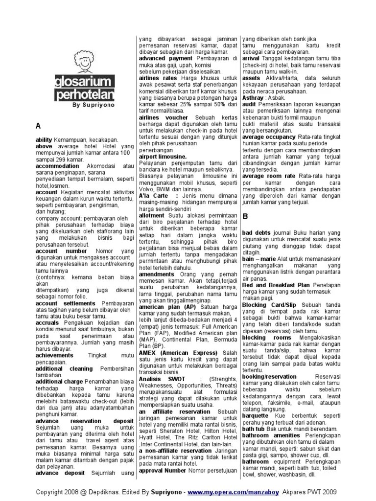 100 Istilah Hotel – Dengan