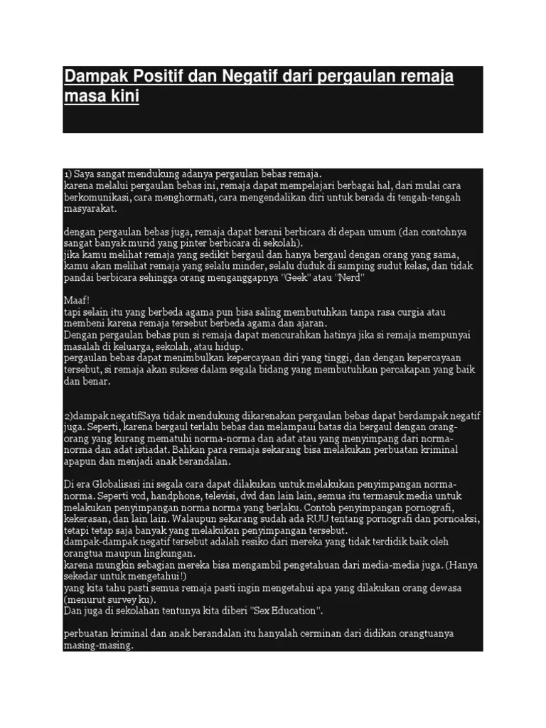 Dampak Positif Dan Negatif Pergaulan Bebas | PDF