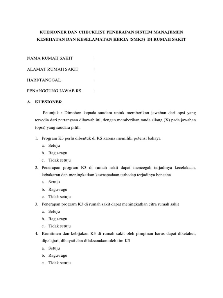 Checklist Penerapan k3 Di Rumah Sakit | PDF