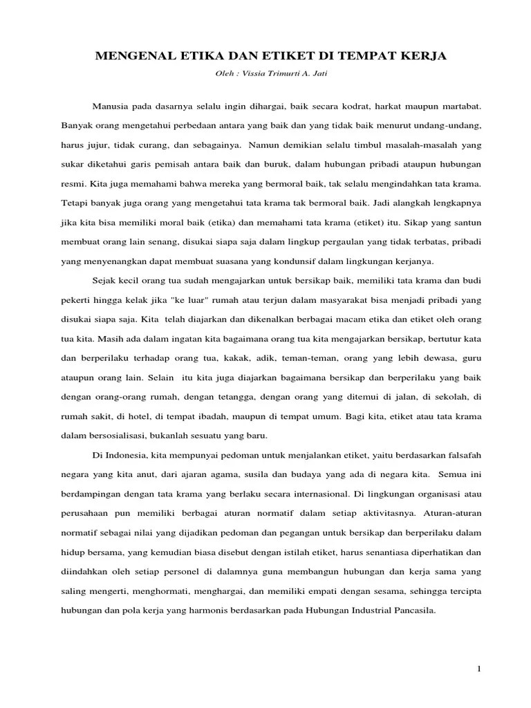 Mengenal Etika Dan Etiket Di Tempat Kerja (Vissia) | PDF