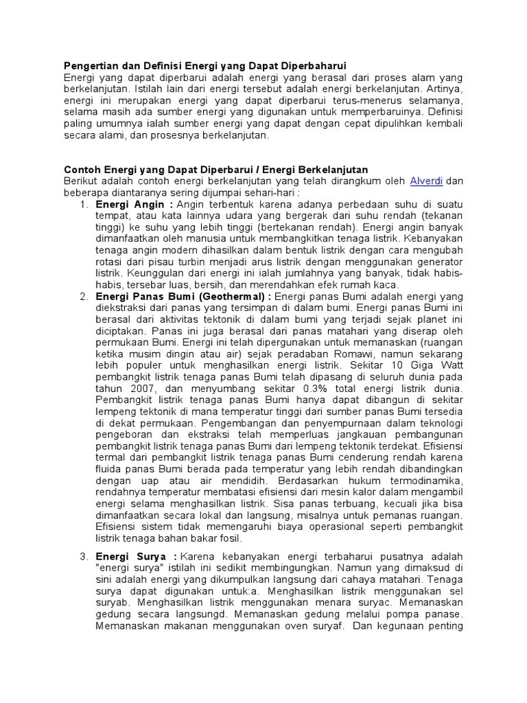 Pengertian Dan Definisi Energi Yang Dapat Diperbaharui | PDF