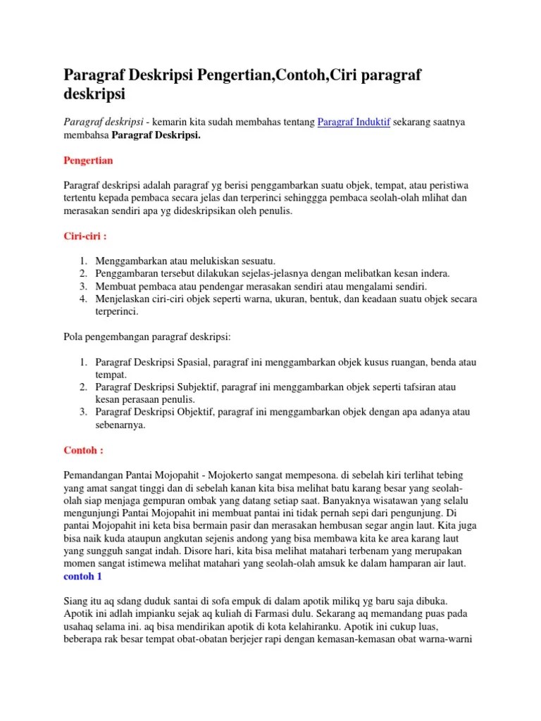 Pengertian Paragraf Deskriptif Dan Contohnya - Mosaicone