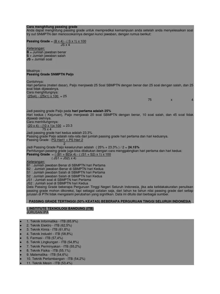 Passing Grade Snmptn Itb