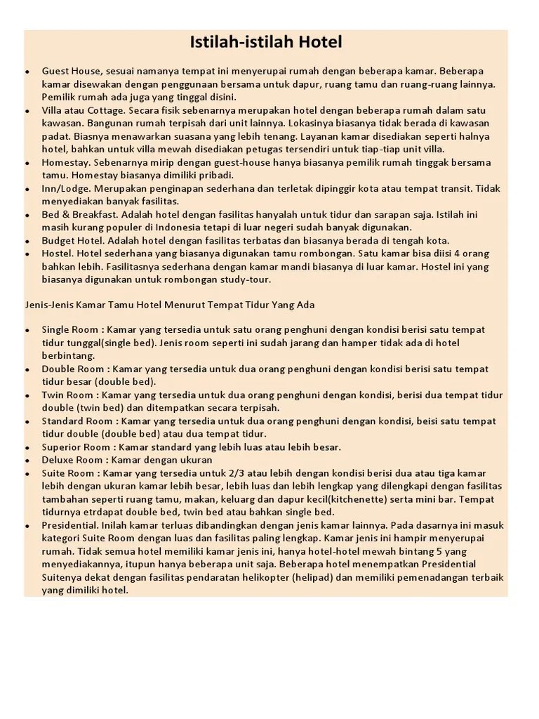 Istilah Istilah Dalam Perhotelan
