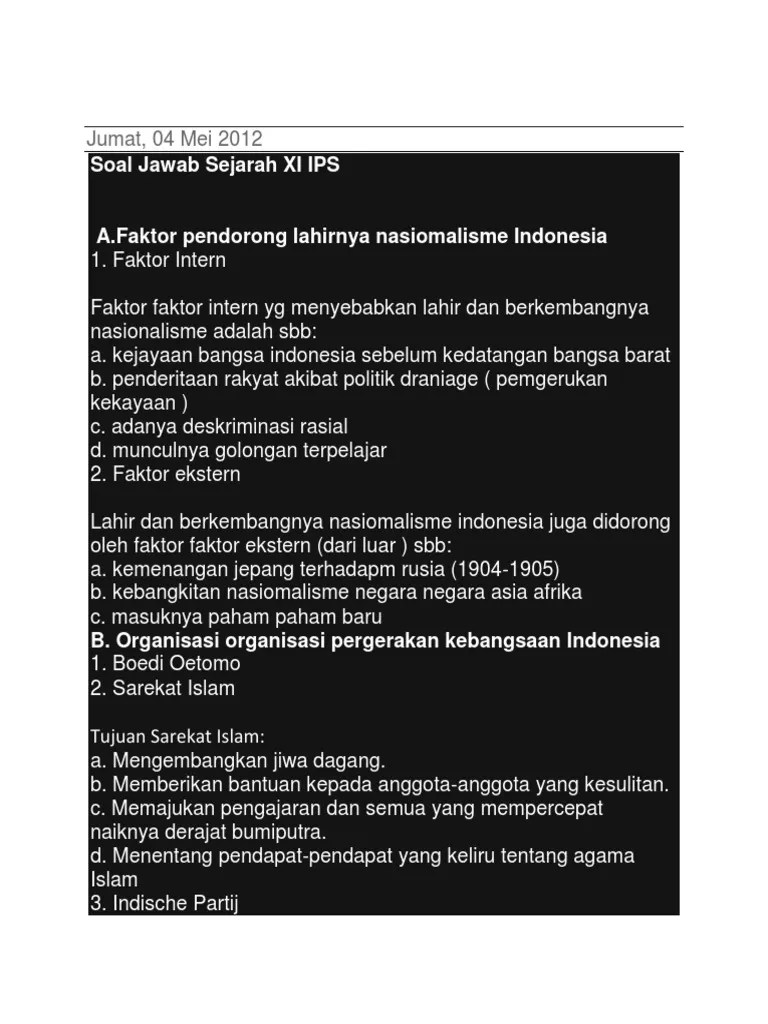 Faktor Internal Pendorong Pergerakan Nasional Indonesia Adalah