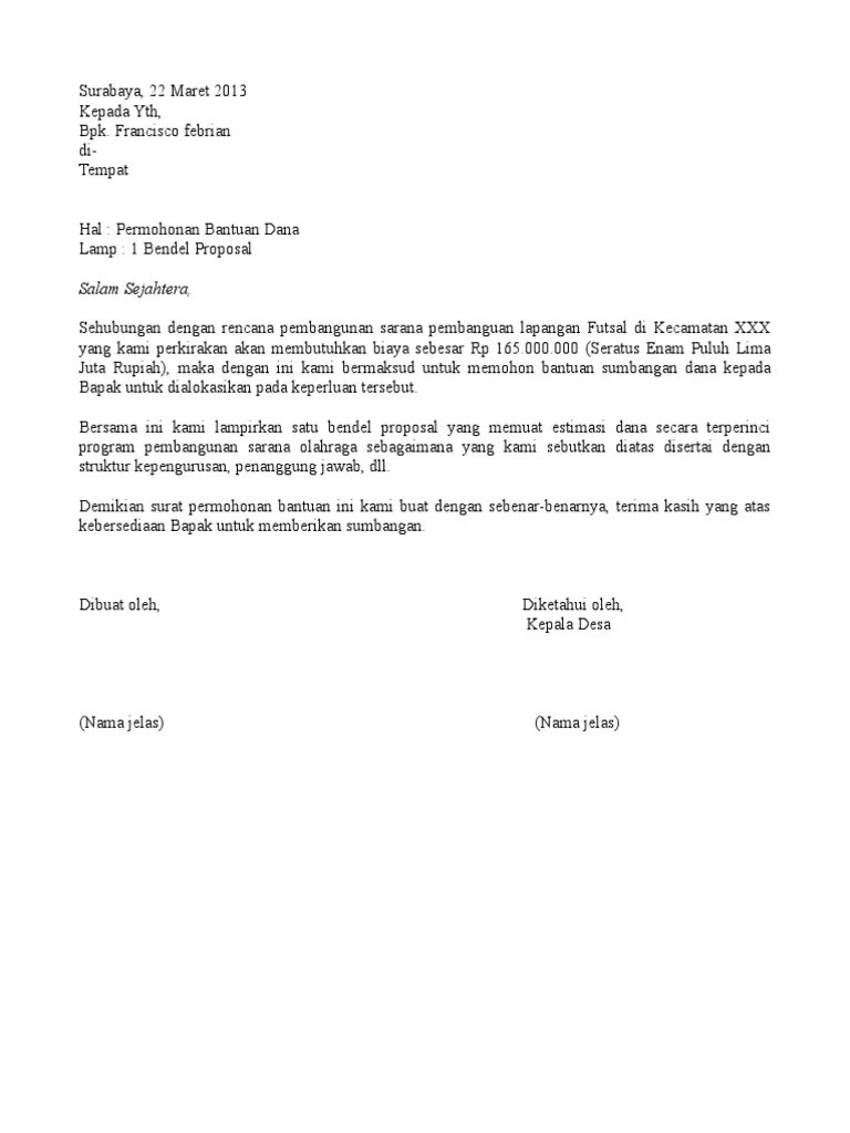 21 Contoh Proposal Permohonan Dana Sponsor Tim Futsal - Info Dana Tunai