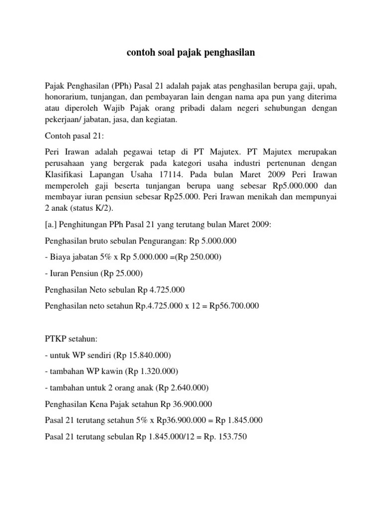 Contoh Soal Pajak Penghasilan | PDF